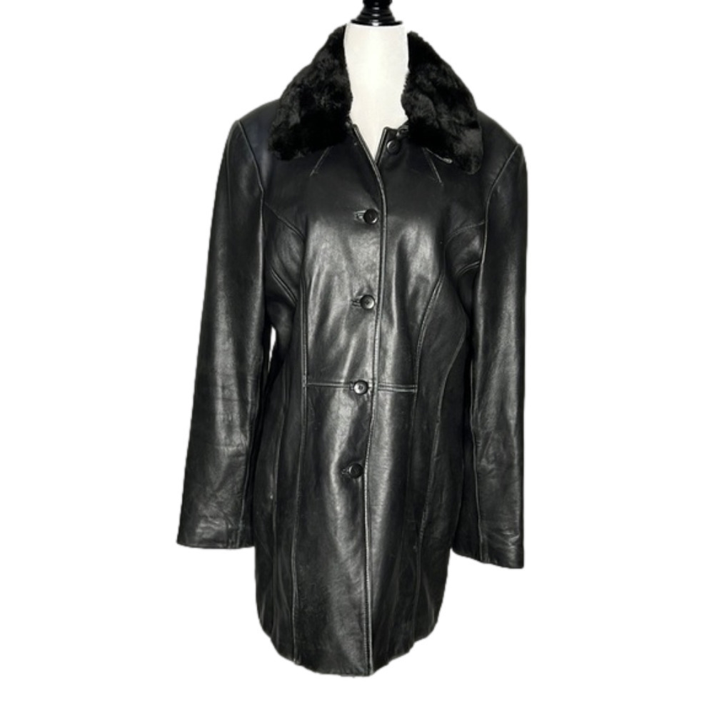 Danier Black Leather Button Up Coat